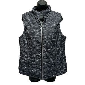 Christopher Banks Black/Gray Puffer Vest Zip Up Sleeveless Size L‎ Zip Pockets